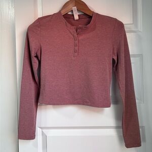 Cropped Henley Long Sleeve Top - Dusty Rose